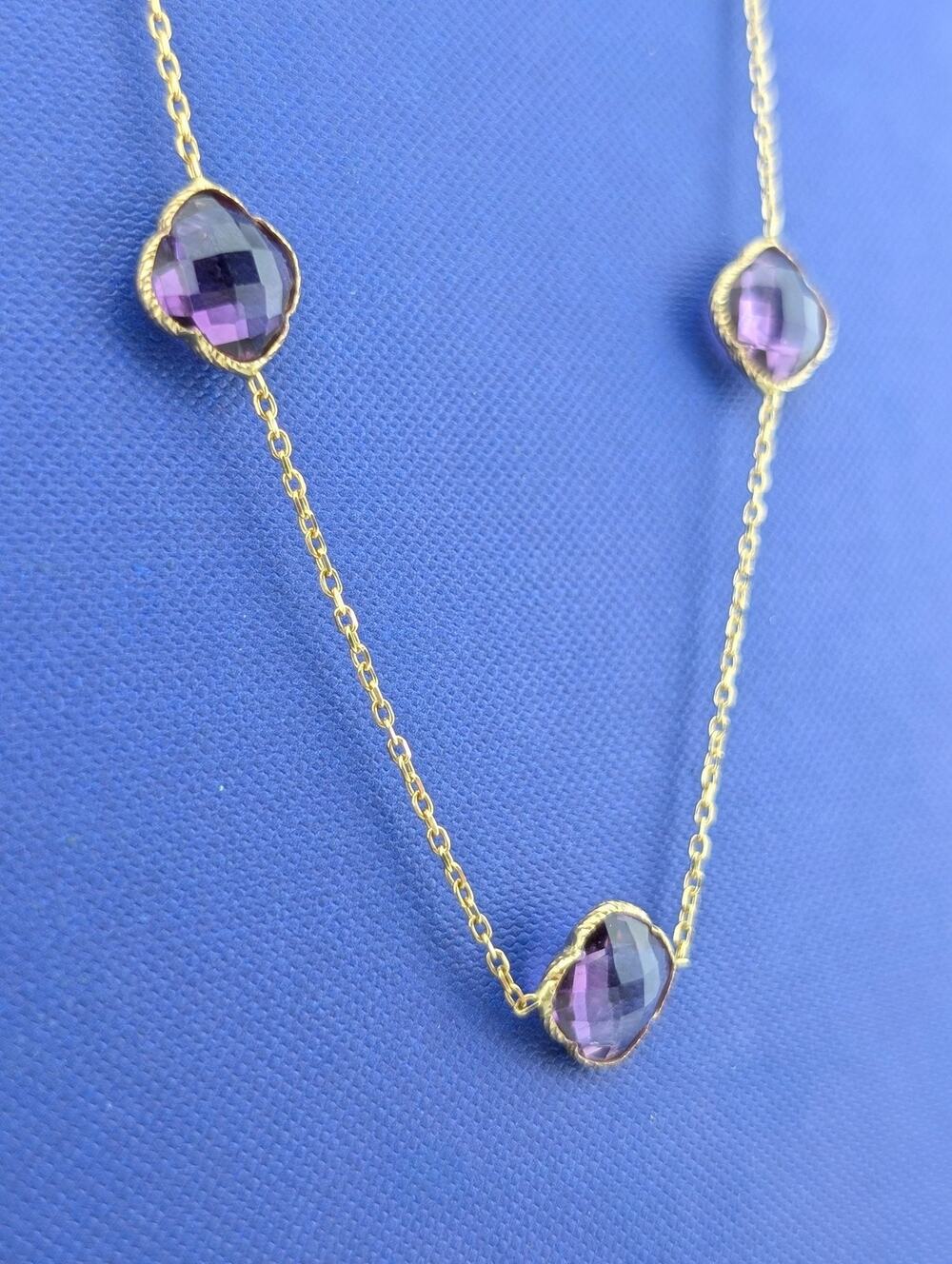 14kt Amethyst Six Stone Station Necklace - 7.6g